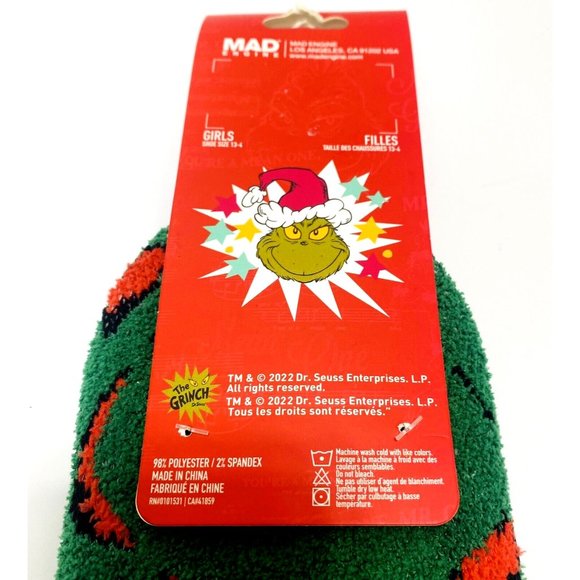 Dr. Seuss The Grinch Fuzzy Sock House Slippers 2pk Green Christmas Ankle Socks - Picture 3 of 6